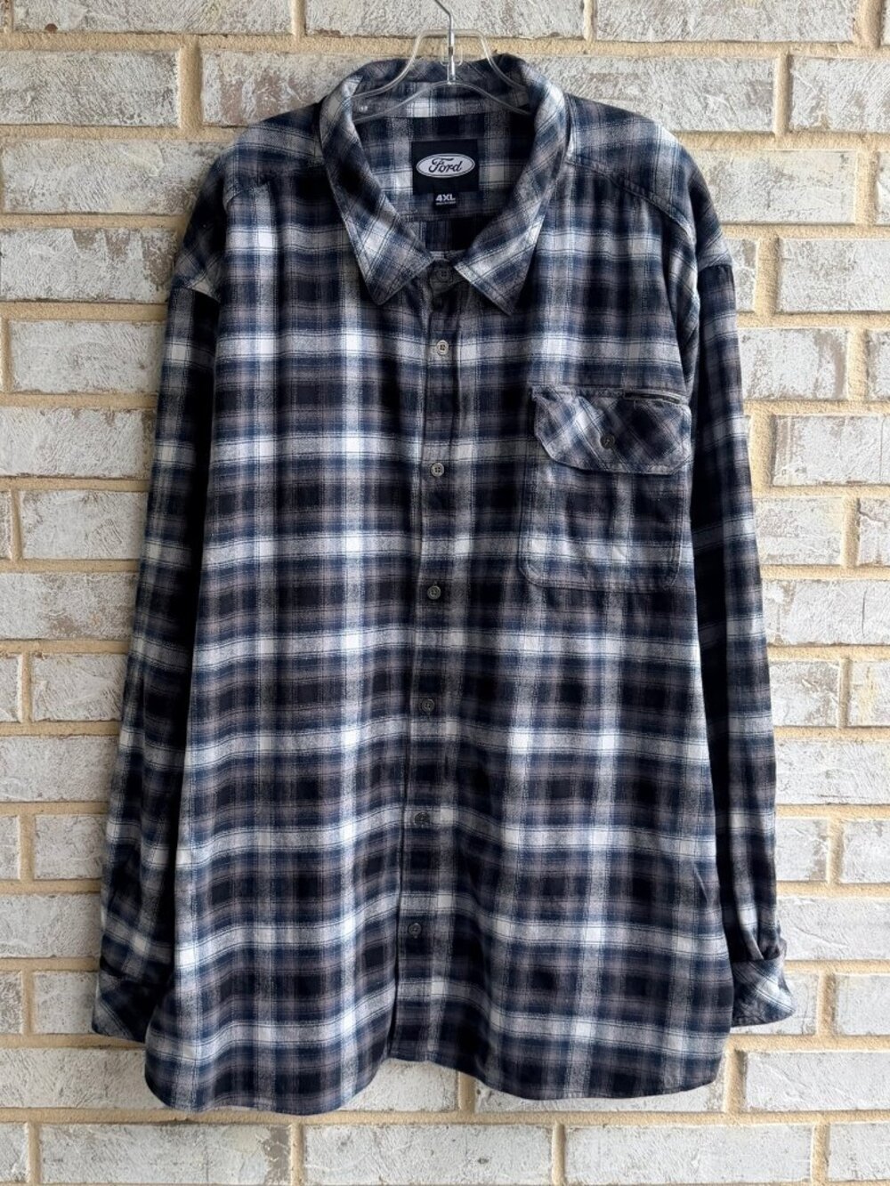 Ford Long Sleeve Button Up Collared Plaid Shirt Men's Size 4XL
